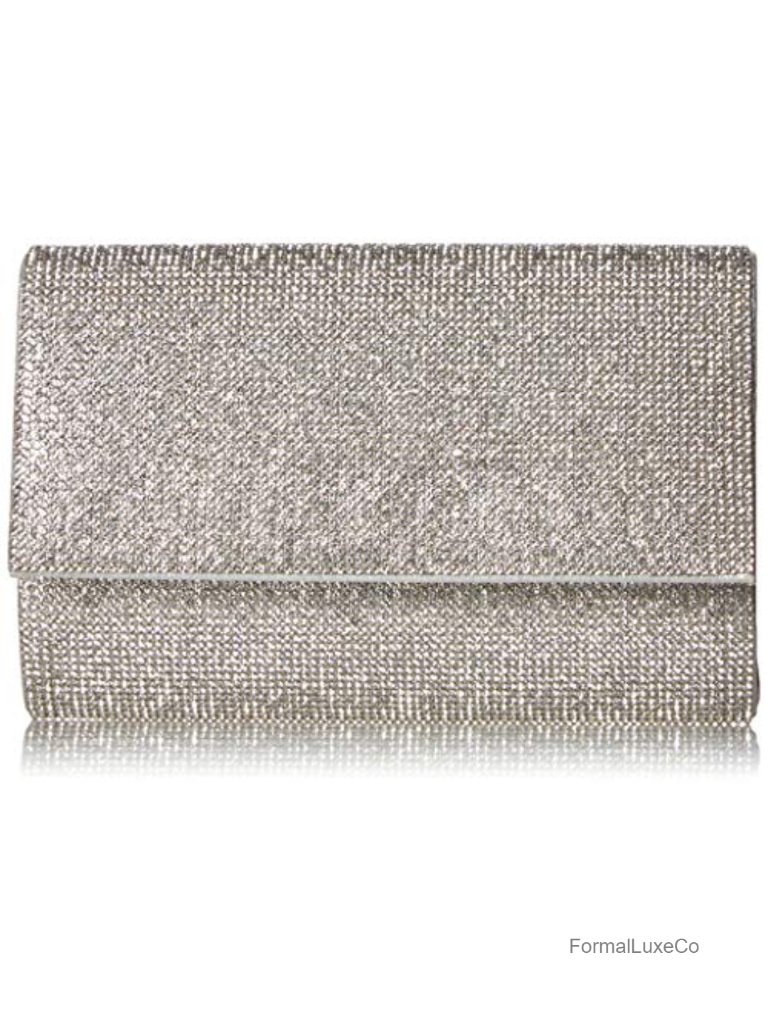 Sequined Satin Clutch Evening Bag With Chain Strap